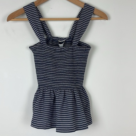 Madewell Texture & Thread Smocked Peplum Tank Top in Stripe Size Extra Small - Picture 3 of 9